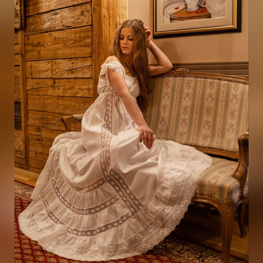 Madde White Cotton Vintage Replica Nightgown Chemise Boho Lace Dress Size 8